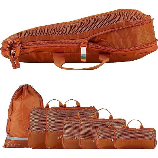 Set met compressie van gerecyclede plastic flessen, lichte verpakkingskubussen, set voor rugzak en koffer (burnt orange, 7-delige set)