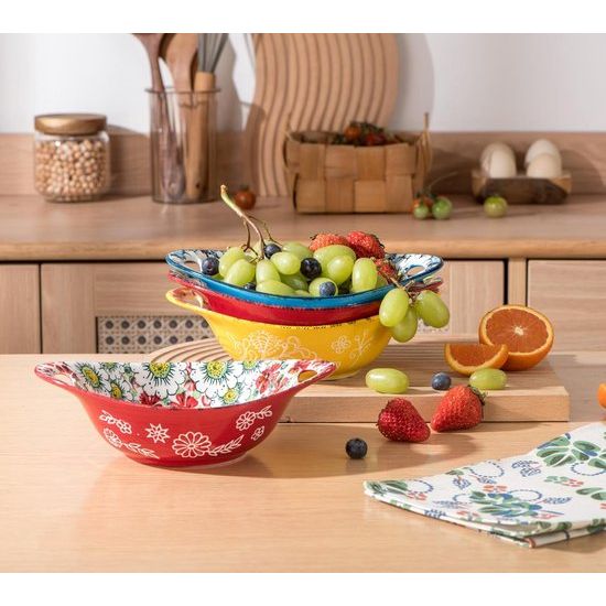 Mueslikommen Bohemian stijl, kommen set voor salade | soep | pasta - 4-delige kleurrijke serveerschalen set, keramische muesli-kom slakom 560 ml