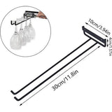 Wijnglashouder, 4 stuks glashouders om op te hangen, metaal, wijnglazen, houder, glazenrailhouder, onder kast, hangend wijnglasrek voor keuken, bar, restaurant, 30 cm, zwart