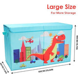 Storage Box with Lid for Children, Large Foldable Oxford Toy Box with Handle for Boys, Waterproof, Robust Toy Storage in Children's Room, 65 x 30 x 40 cm (Red Dinosaur)