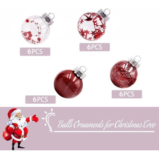 24 stuks kerstballen, rood, kerstballen, boomversiering, heldere kerstballen van kunststof, voor vakantie, bruiloft, kerstdecoratie, boomversiering (60 mm)