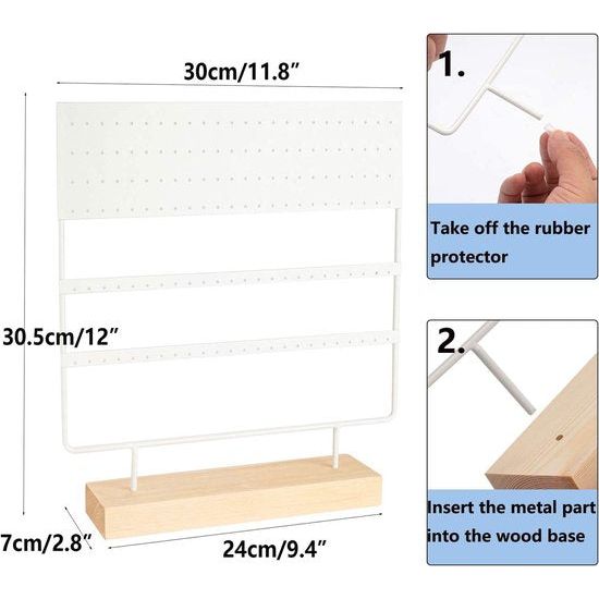 QILICZ Sieradenstandaard, oorbelhouder, oorbelstandaard, 144 gaten, oorstekers, standaard, oorbel, organizer, sieradenhouder, oorsieraad-display, sieradenopslag, 30 x 30 cm, wit