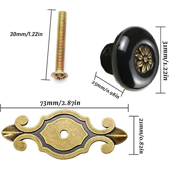 4 stuks keramische knoppen vintage kastdeurknoppen meubelknoppen ladeknoppen met 30 mm schroef knop handvat voor keuken badkamer kast knoppen (zwart)