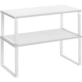Kruidenrek, set van 2 keukenorganizer, keukenrek, kastorganizer, keuken, uitbreidbaar, klein rek, stapelbaar, metaal en houtmateriaal, wolkenwit-sneeuwwit