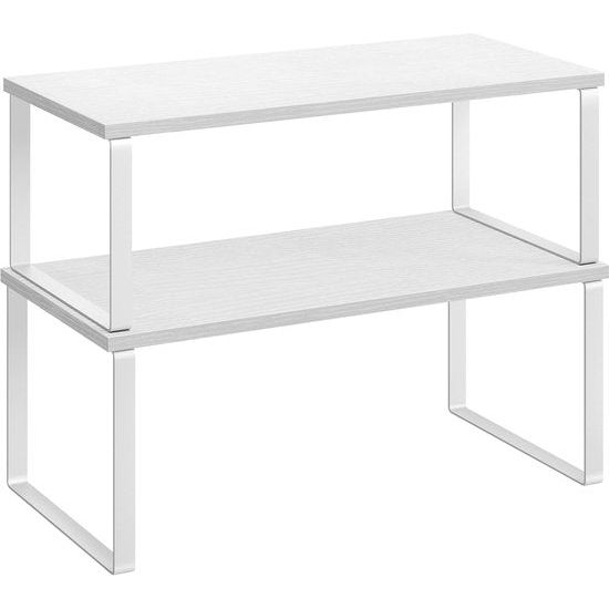 Kruidenrek, set van 2 keukenorganizer, keukenrek, kastorganizer, keuken, uitbreidbaar, klein rek, stapelbaar, metaal en houtmateriaal, wolkenwit-sneeuwwit