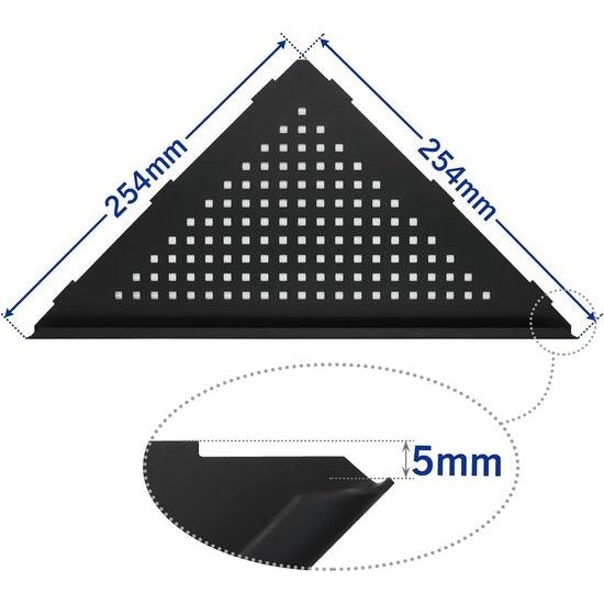 Hoekplank, doucheplank, 304 roestvrij staal, zonder boren, voor badkamer, shampoohouder, organizer, vierkant gat 253 x 253 x 355 mm, zwart, 2 stuks