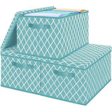 Opbergdoos met deksel, blauw, opvouwbare opbergmand, 40 x 30 x 25 cm, stoffen dozen, set van 3, organizer voor speelgoed, kleding, rek, boeken