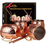 Moscow Mule koperen bekers: set van 4 bevat 4 x bekers van 550 ml, 4 rietjes in geschenkdoos, geweldig voor cocktail, gekoelde dranken, 100% koperen accessoires