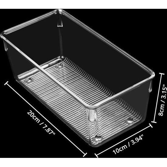 Koelkastorganizer, boxset voor keuken, kasten (8 stuks), plastic organizer, 20 cm lang, opbergsysteem, transparant voor badkamer, eetkamer, vriezer, keukenkast, organizer lade