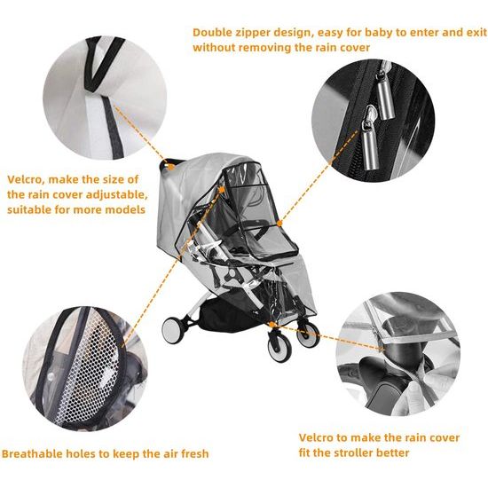 Regenbescherming voor kinderwagen, universele regenhoes voor buggy's en sportwagens met groot kijkvenster, goede luchtcirculatie, vrij van schadelijke stoffen, transparant