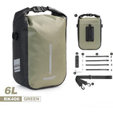 Fietstas, bagagedragertas, waterdicht, fietstas voor bagagedrager, zadeltas 6 l, schoudertas, laptopbagagedrager, professionele fietsaccessoires, groen