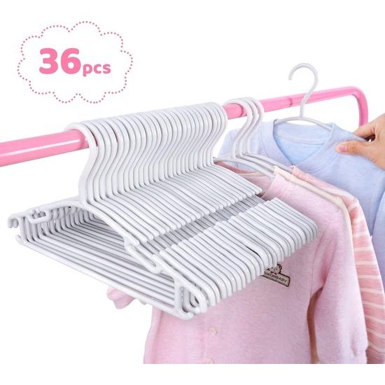 36 stuks kleerhangers kinderkleerhangers, set babykleerhangers van kunststof, opbergkast, kledinghangers, 27 cm, voor peuters en baby's, grijs