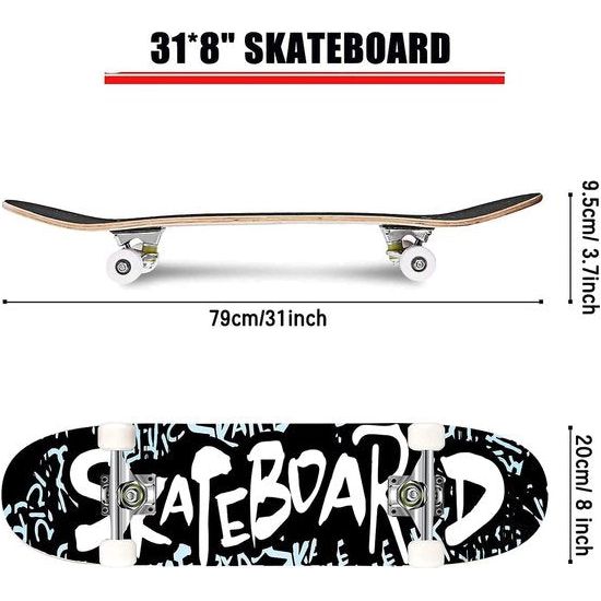 Skateboard compleet board 79x20cm gebouwd board voor beginners met ABEC-7 ball bearing 31 inch 7-layer Canadees esdoornhout en 85A wielen voor kinderen, jongeren en volwassenen