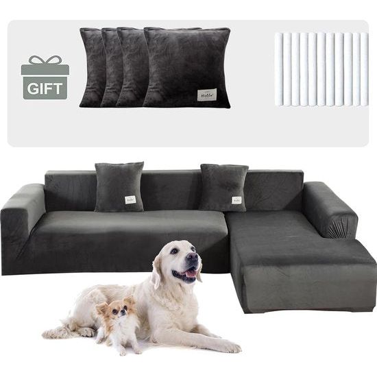 Bank covers, sofa cover, L-shaped corner sofa, stretch sofa covers with 4 cushion covers for sofa cover, 1/2/3/4-seater sofa cover, living room furniture protection, furniture cover (3+3 seats, dark gray)