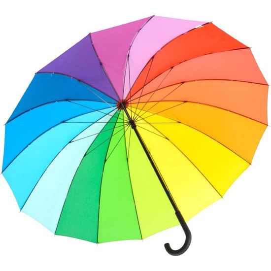 Paraplu XXL Regenboog 129 cm Glasvezel, licht, kleurrijk, groot, Regenboog - ronde haak handvat, paraplu xxl