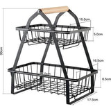 Fruitetagère voor 2 dieren, fruitschaal, fruitschaal, afneembare etagère, fruit, keukenopbergmand, groenterek, fruit, fruit, brood, snackmand (zwart)