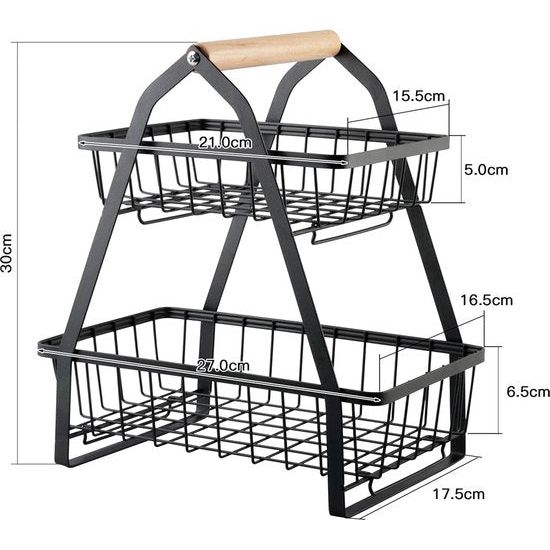 Fruitetagère voor 2 dieren, fruitschaal, fruitschaal, afneembare etagère, fruit, keukenopbergmand, groenterek, fruit, fruit, brood, snackmand (zwart)
