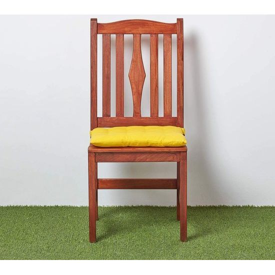 Set van 4 stoelkussens 40 x 40 cm, geel, zitkussen met bandjes en knoopsluiting, effen kussens voor stoelen met overtrek van 100% katoen en zachte polyester vulling