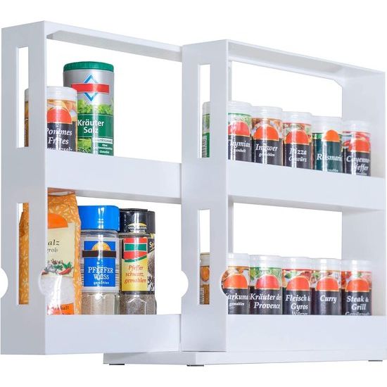 Kruidenrek, uittrekbaar, wit, draaibaar opbergsysteem voor specerijen en medicijnen, ruimtebesparend nisrek van kunststof, ideaal als kastinzet in keuken en badkamer, 27,5 x 10,5 x 28 cm