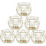 Theelichthouder, kaarsenhouder, metaal, goud, set van 6 geometrische theelichtjes, kaarsenstandaard, stompkaars, windlicht, modern, geo-decoratie voor tafeldecoratie, feest, bruiloft, woonkamer, Kerstmis