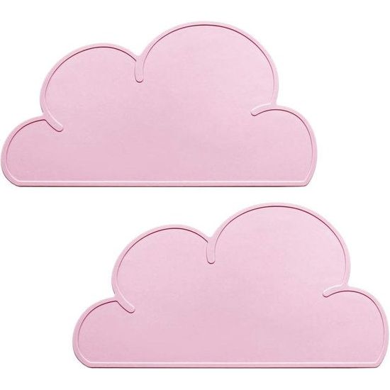 Siliconen placemats, 2 stuks, kinderplacemats, antislip, babyonderzetters, kinderplacemat, wolk, siliconen tafelonderlegger, cloud-tafelmat voor kinderen, BPA-vrij, 48 x 27 x 0,3 cm, roze