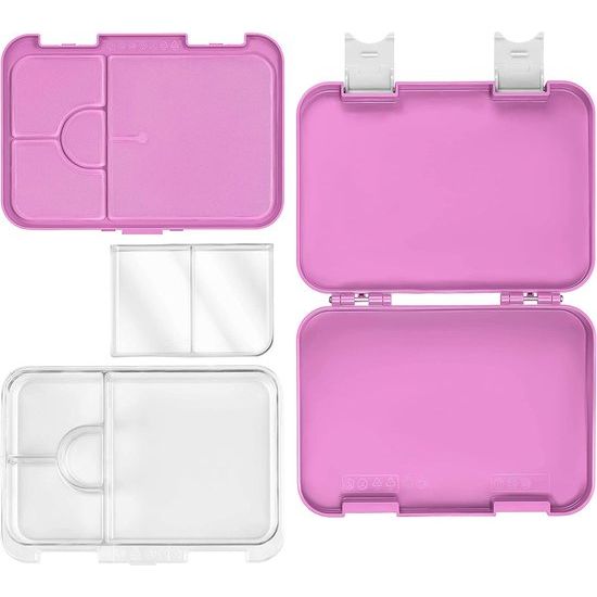 lunchbox voor kinderen, met 4 + 2 vakken, extreem robuust, broodtrommel, ideaal voor de kleuterschool en school (roze, paard)