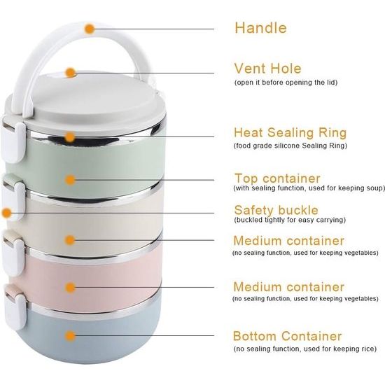 Thermische broodtrommel - draagbare thermo-broodtrommel van roestvrij staal roestvrij staal Bento Box voedselcontainer kan weer in elkaar worden gezet (2800 ml)