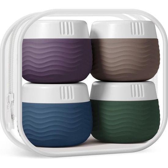 Set van 4 potten, siliconen crèmecontainer van 30 ml, minicontainers met transparant zakje, reiscosmeticacontainer, reisbenodigdheden/reisaccessoires (abrikoos)