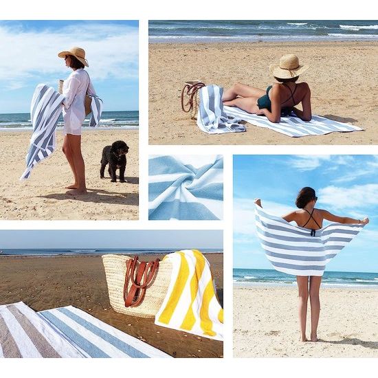 Saunahanddoek set van 2, 70x180 cm, lichtblauw-wit gestreept