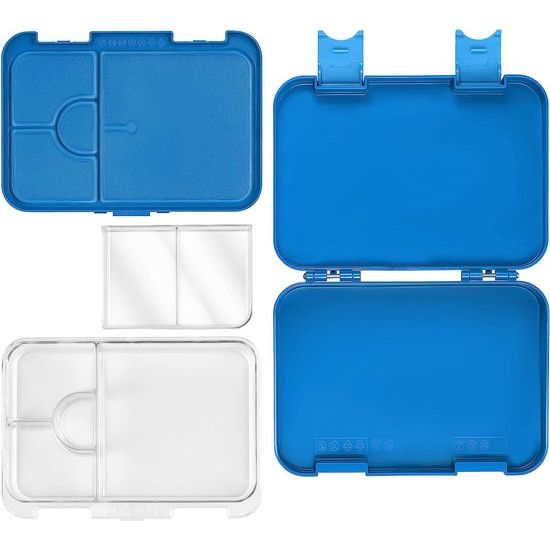 Len bento Box lunchbox voor kinderen, met 4 + 2 vakken, extreem robuust, lunchbox, ideaal voor kinderopvang en school (Blauw, T-Rex)