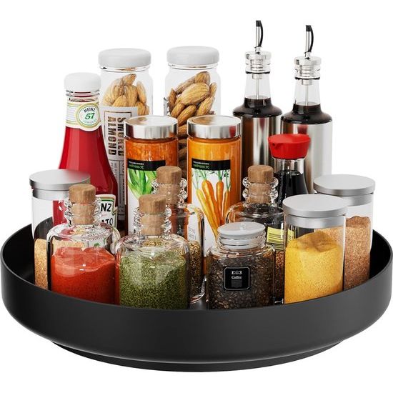 Draaitafel Organizer - 13" Roterend Metaal Kruidenrek Lazy Susan voor Kast Pantry Keuken Aanrecht Badkamer Koelkast Tafelopslag Zwart