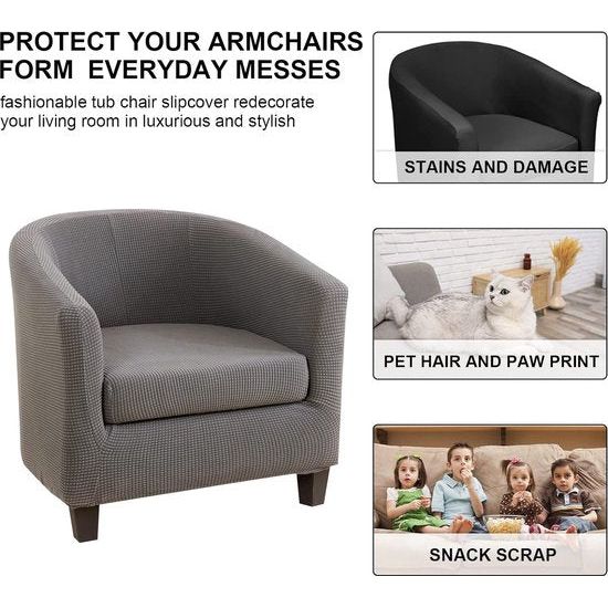 Fauteuilhoezen, clubstoel, stretch, stoelbeschermer, stoelhoes, tub chair, hoes, bankhoes, elastisch, antislip, clubfauteuilhoezen, hoes voor loungestoel, jacquard zilvergrijs