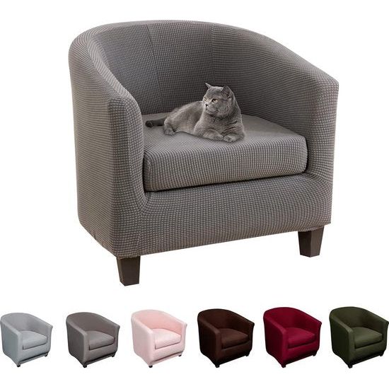 Fauteuilhoezen, clubstoel, stretch, stoelbeschermer, stoelhoes, tub chair, hoes, bankhoes, elastisch, antislip, clubfauteuilhoezen, hoes voor loungestoel, jacquard zilvergrijs