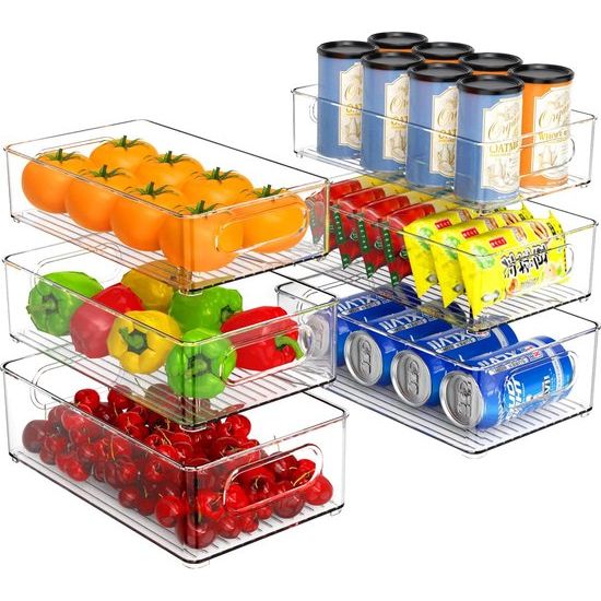 Stackable Fridge Organiser, Set of 6, Kitchen Organiser, Drawer, Kitchen Storage & Organiser, Fridge Organiser for Bathroom, Pantry, 3 Sizes, BPA Free