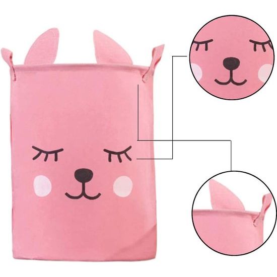 Konijntje wasmand, opbergmand, wasmand met handgrepen van canvas, opvouwbare opbergdoos, waterdichte ronde opbergmand voor slaapkamer, kleding, was, konijnen met roze wimpers