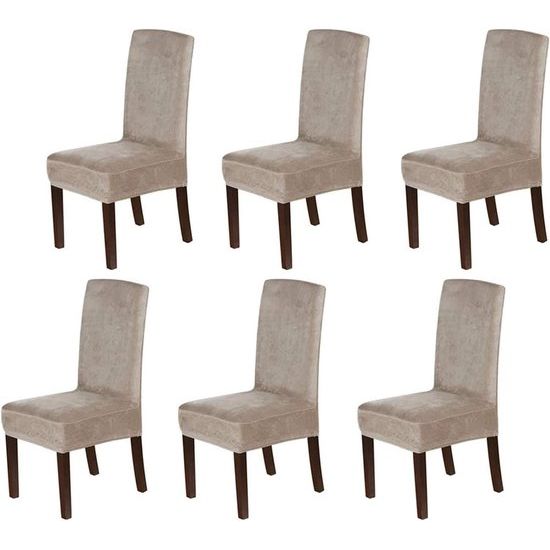Stoelhoezen, 6-delige set, stoelhoezen voor eetkamerstoelen, stretch, fluweel, afneembaar, wasbaar, universele stoelhoes voor eetkamer, hotel, banket, feestdecoratie (Taupe, set van 6)