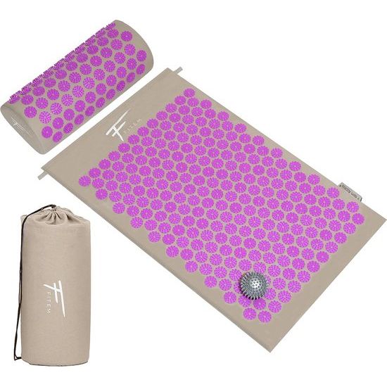 Acupressuurset - Spierontspanning - Tapijt, bloemenkussen, tas, massagebal, verlicht rug- en nekpijn. (fuchsia)