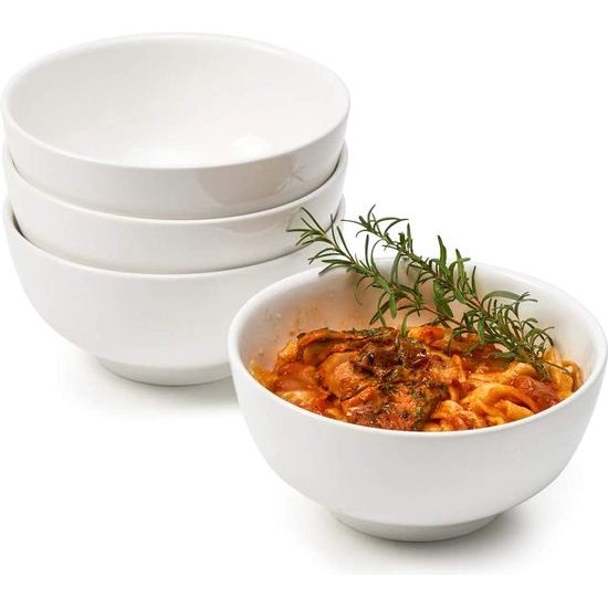 Set van 4 kommen, ronde porseleinen kommen, dessertkommen, snackkom, serveerkom, granenkom, 1100 ml, wit