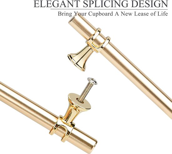 6 stuks T-meubelgrepen, 128 mm, keuken, gouden deurgrepen voor keuken, kastgrepen, ladegrepen, T-stanggreep, keukengrepen, kastgrepen, zinklegering, inclusief schroeven