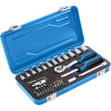 Gereedschapsset I dopsleutelset | ratelkast gereedschapskoffer | Gerreedschapsset | Gereedschap met ratelkast | Schroevendraaierratel - zwart-blauw, 1/4 inch, 53 stuks
