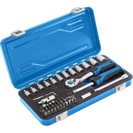 Gereedschapsset I dopsleutelset | ratelkast gereedschapskoffer | Gerreedschapsset | Gereedschap met ratelkast | Schroevendraaierratel - zwart-blauw, 1/4 inch, 53 stuks