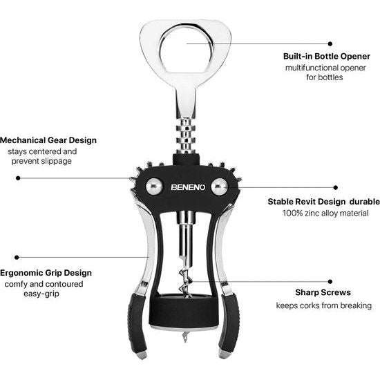 Upgrade wijnopener, zinklaag ring, premium vleugelkurkentrekker met multifunctionele flesopener