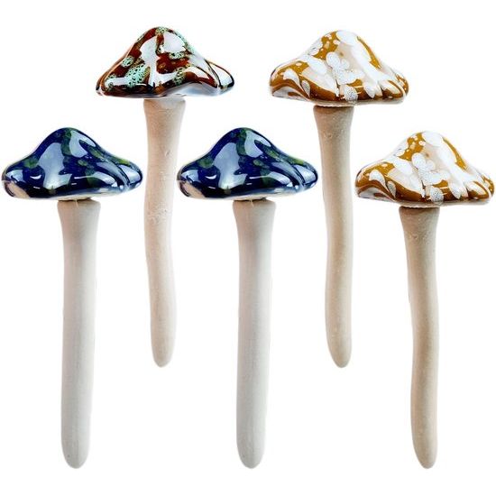 Set van 5 keramische paddestoelen, kleurrijke tuinpaddestoelen, paddenstoelen, paddestoelen, decoratieve tuinpotten, decoratie, keramische ornamenten, voor sprookjestuin, decoratieve bloempotten, gazons