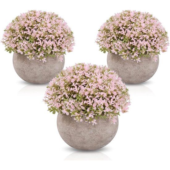 3 stuks kunstplant, kunstplant met pot, kleine kunstplant op tafel, huis, balkon, kantoor, decoratie (grijze pot 2)