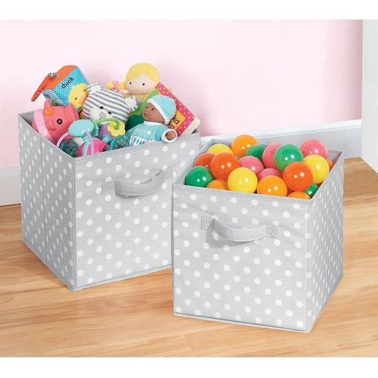 Set van 2 opbergdozen (klein) – gestippelde dozen voor het opbergen van orde in de slaapkamer, kledingkast, hal enz. – kleine stoffen box voor speelgoed, accessoires enz. – grijs/wit