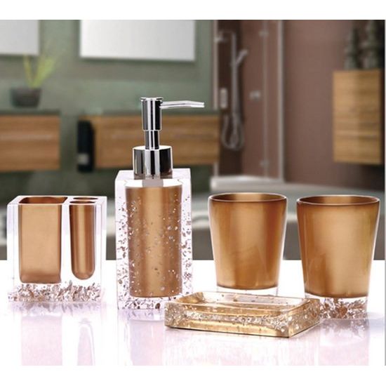 Luxury Acryl WC Bad Set Badset Set / 5-delig/ Zeepdispenser / Tandenborstelhouder / Tandenborstelbeker, Goud