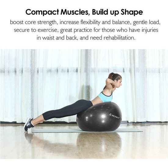 Anti-Burst Gym Ball + Pomp met draagvermogen tot 500 kg Core Training Fitness Yoga Pilates Ball - 55 65 75 cm, zwart, 75cm