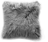 Schapenvacht Kussen - Imitatiebont Lamsvacht, Schapenvel Imitatievacht - Kunstbont Slaapkamer Woonkamer - Wasbaar Bont, Decoratiebont - Donkergrijs - 43 x 43 cm Kussen