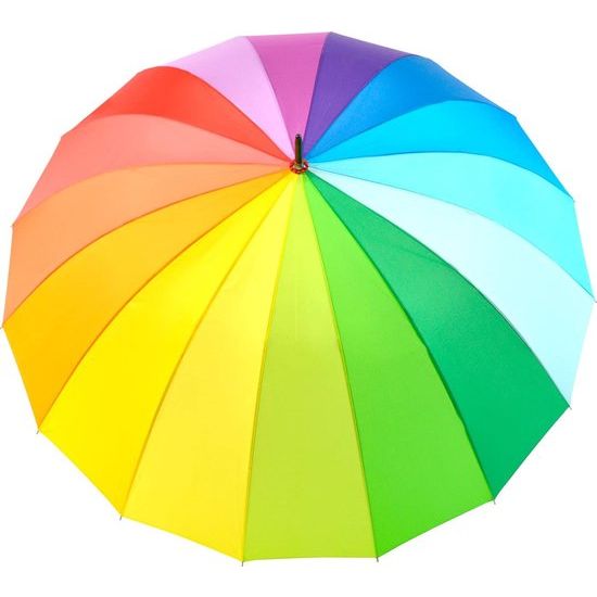 Paraplu XXL Regenboog 129 cm Glasvezel, licht, kleurrijk, groot, Regenboog - ronde haak handvat, paraplu xxl