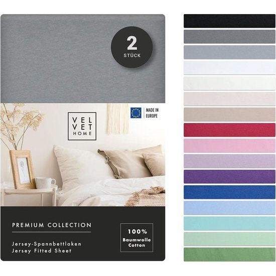 Dubbelpak hoeslakens, 90 x 200 cm, 100% gekamd katoen, 165 gsm, set van 2 lakens 90 x 200 voor matrashoogte tot 25 cm, Jersey, premium kwaliteit, donkergrijs, 90 x 200 cm + 30